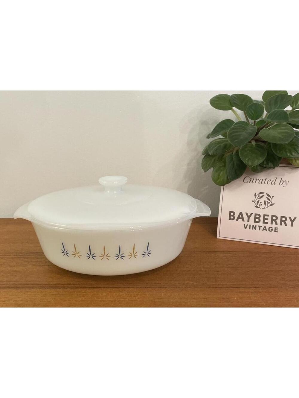 Vintage Fire King Atomic Starburst Candle Glow 437 Casserole Dish with Lid
